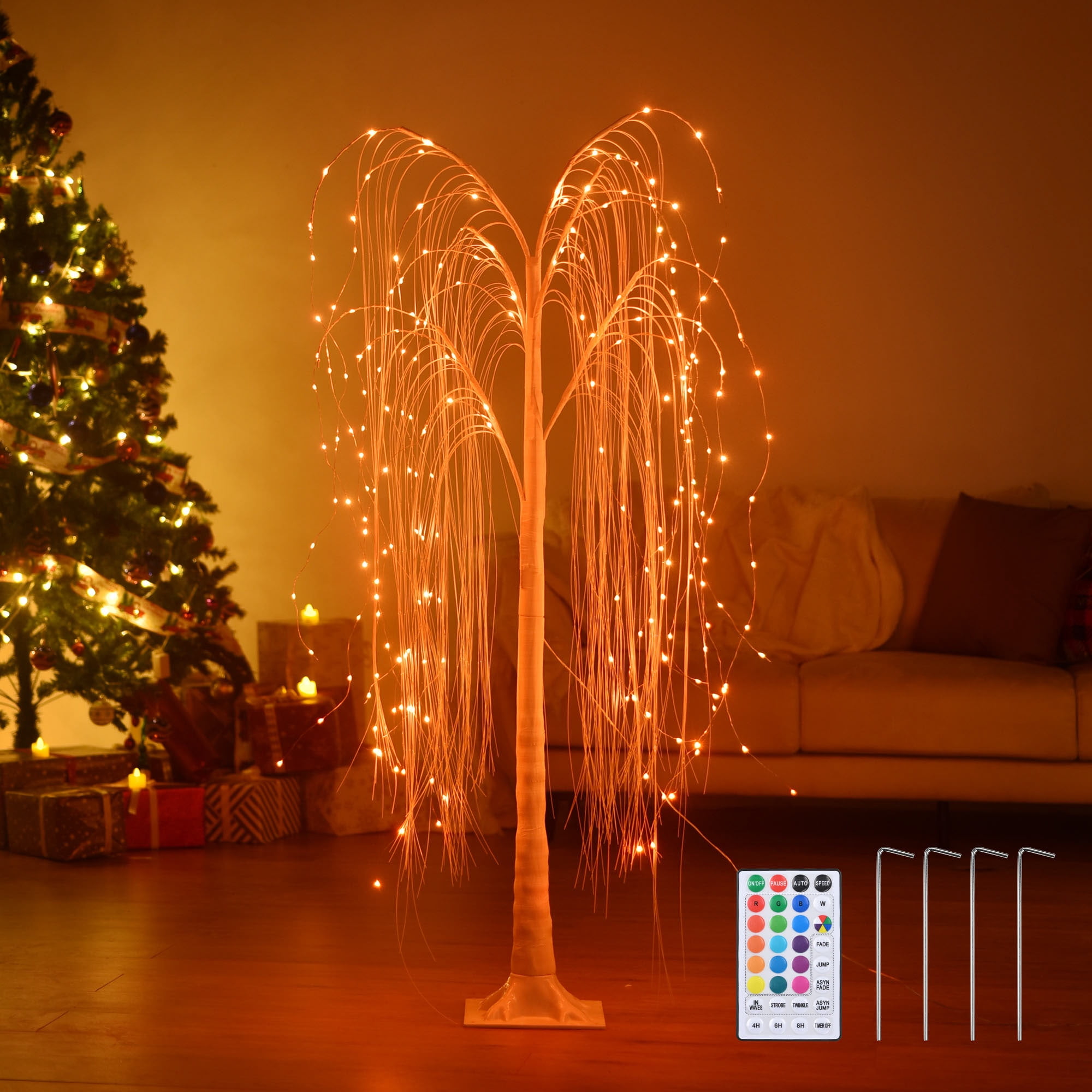 Lighted Christma Tree, 5FT White Willow Tree with 216 Colorful LED