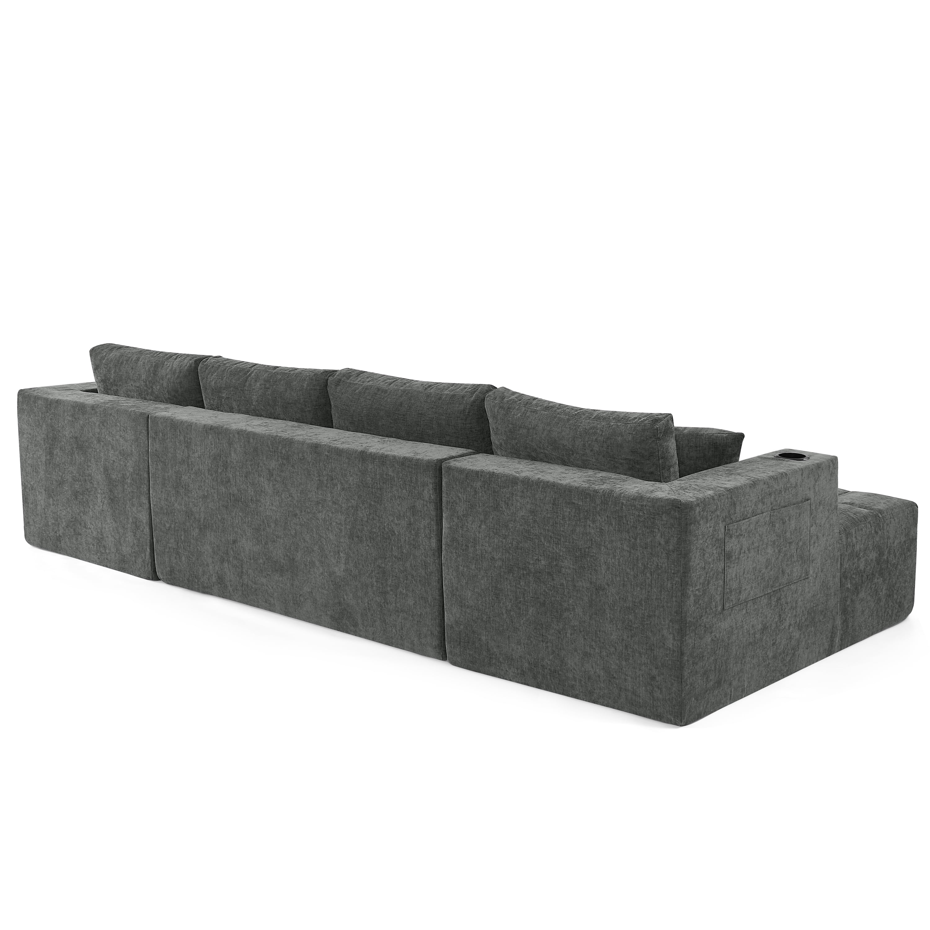 132"W U-Shaped Sectional Sofa with Dual Chaises,Modular Chenille Upholstered Couch with Cup Holders & Side Pockets,No Assembly Boneless Sofa,Dark Grey