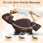 Znines Zero Gravity Full Body Massage Chair Recliner with 10 Rollers, Heat Therapy & Foot Rollers and Bluetooth, Touch Screen for Home Office, Brown