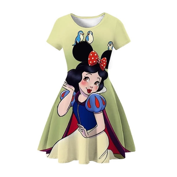 Summer Baby Girl Frozen Princess Elsa Anna Blancanieves Vestido de fiesta Jasmine Mermaid Ariel Dibujos animados 3D Imprimir Ropa casual Vestido4T (Etiqueta 120) Gao Jinjia LED