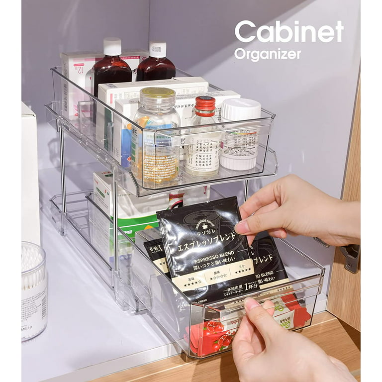 2 Tier Clear Organizer with Dividers for Cabinet / Counter, MultiUse  Slide-Out Storage Container - Kitchen, Pantry, Medicine Cabinet Storage  Bins 
