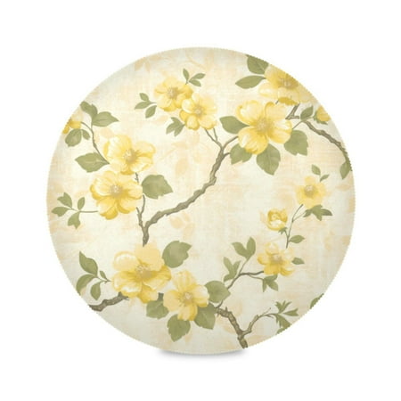 

Round Plate Mat 15.4x15.4 Inchesx4 Placemat Table Mat Kitchen Mat Coffee Mat Fabric Thick Strong Wear-Resistant Heat Resistance Twig Yellow Flower