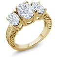 thumbnail image 2 of Gem Stone King 18K Yellow Gold Plated Silver White Moissanite 3-Stone Ring for Women (3.90 Cttw, Size 6), 2 of 3