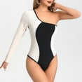 thumbnail image 2 of Uaswgudfs Womens One-Piece Swimsuit with Asymmetric One-Shoulder & Long Sleeve Design - Curved Seam Swimwear for Poolside or Beach White L, 2 of 7