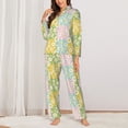 thumbnail image 2 of KLL Daisies Flowers Print Women's Long Sleeve Pajamas with Pants Sleepwear Loungewear 2 Set-Medium, 2 of 7