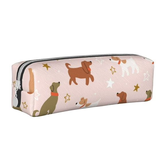 Cauagu Star Cute Dog Print Leather Pencil Pen Case - Stationery Bag Portable Stationery Bag Big Capacity Pencil Pouch Cosmetic Organizer Bag for Men & Women