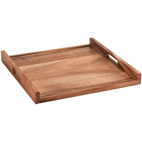 Solid Bottom Serving Tray with Handles, Wooden Centerpiece Serving Platter, Mid Centruy Modern Decoration, 16 "W x 2 "H x 16 "D, Home Decoration for Livingroom Bedroom Diningroom