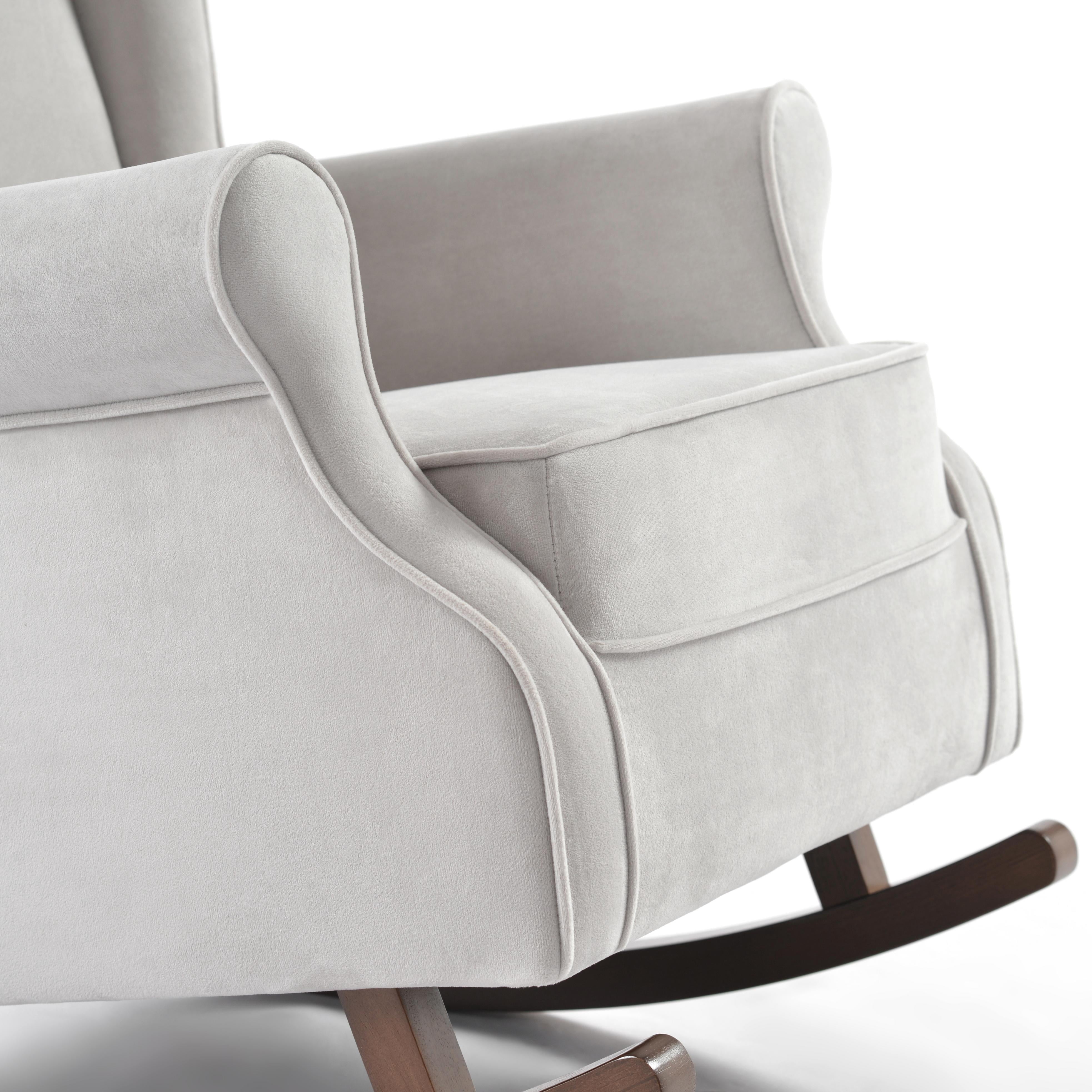 Haven Upholstered Premium Wingback Rocking Chair, High Back Accent Rocker for Nursery Living Room Bedroom, Solid Wood Curved Base (Dove Gray))