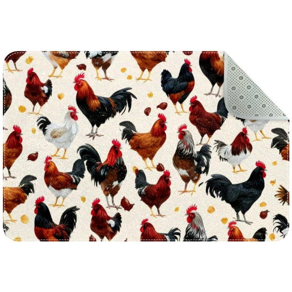 Chickens and Roosters on White Background Entryway Rug, 2x3 Area Rug Indoor Door Mat Non-slip Washable Floor Carpet Rug for Bedroom Office Dining Room Bathroom