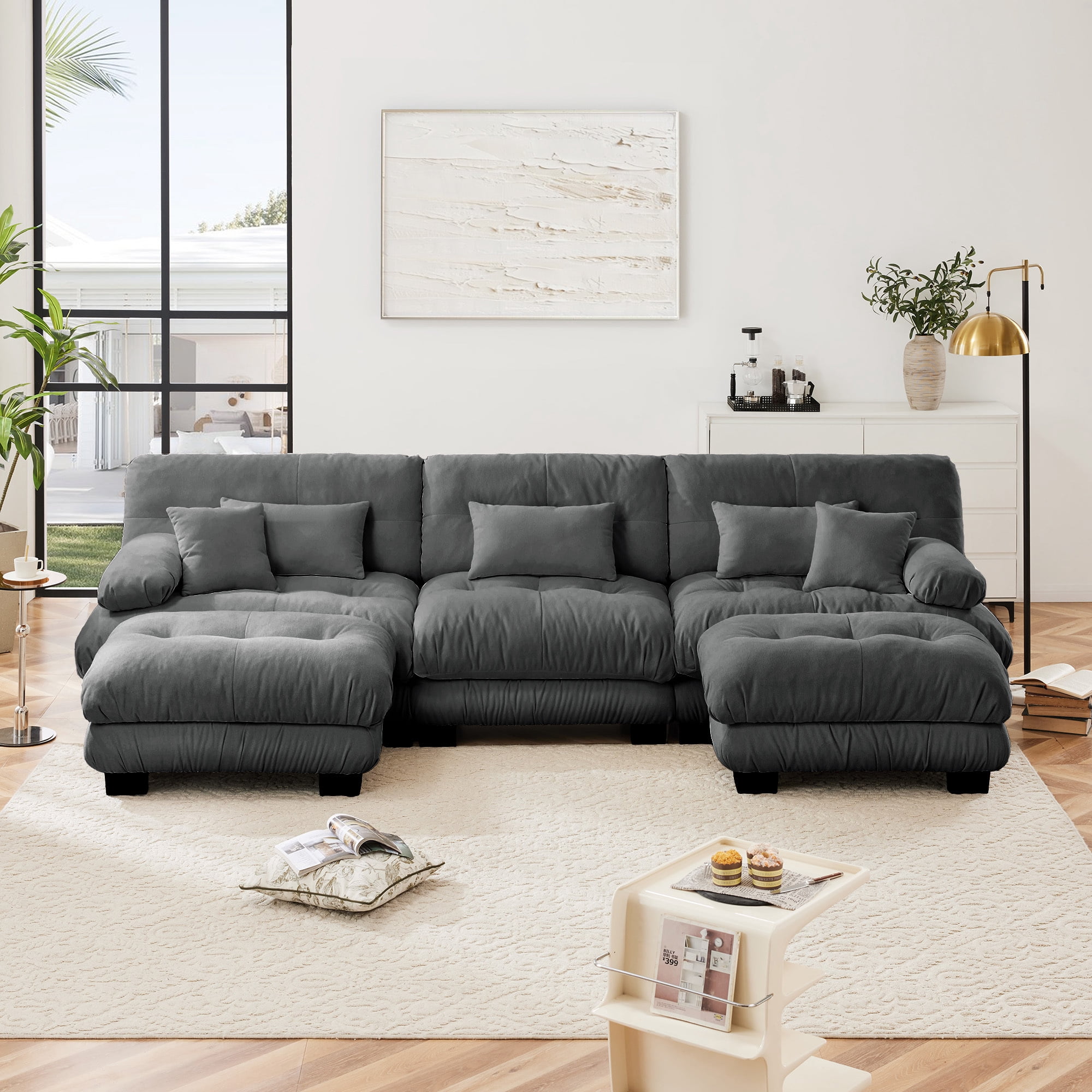 Alvantor Oversized Modular Sectional Sofa 3 Seat U Shaped Cloud Couch 134" Chenille Deep Seat Sofa with Convertible Ottomans for Living Room Bedroom Gray