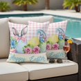 thumbnail image 5 of Easter Bunny Pillow Covers 2 Pack Colorful Eggs Pink Rose Flower Bow Rabbit Ear Pink Plaid Pillowcase Waterproof Outdoor Throw Pillow Cover for Patio Garden Square Cushion 24”x24”, 5 of 9