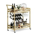 thumbnail image 3 of EcoSummer 2-Tier Gold Bar Cart with Wine Rack & Glass Holders, Rolling Beverage Serving Cart with Lockable Wheels, Metal Frame & Marble Shelves for Kitchen, Dining Room, or Living Room, 3 of 8