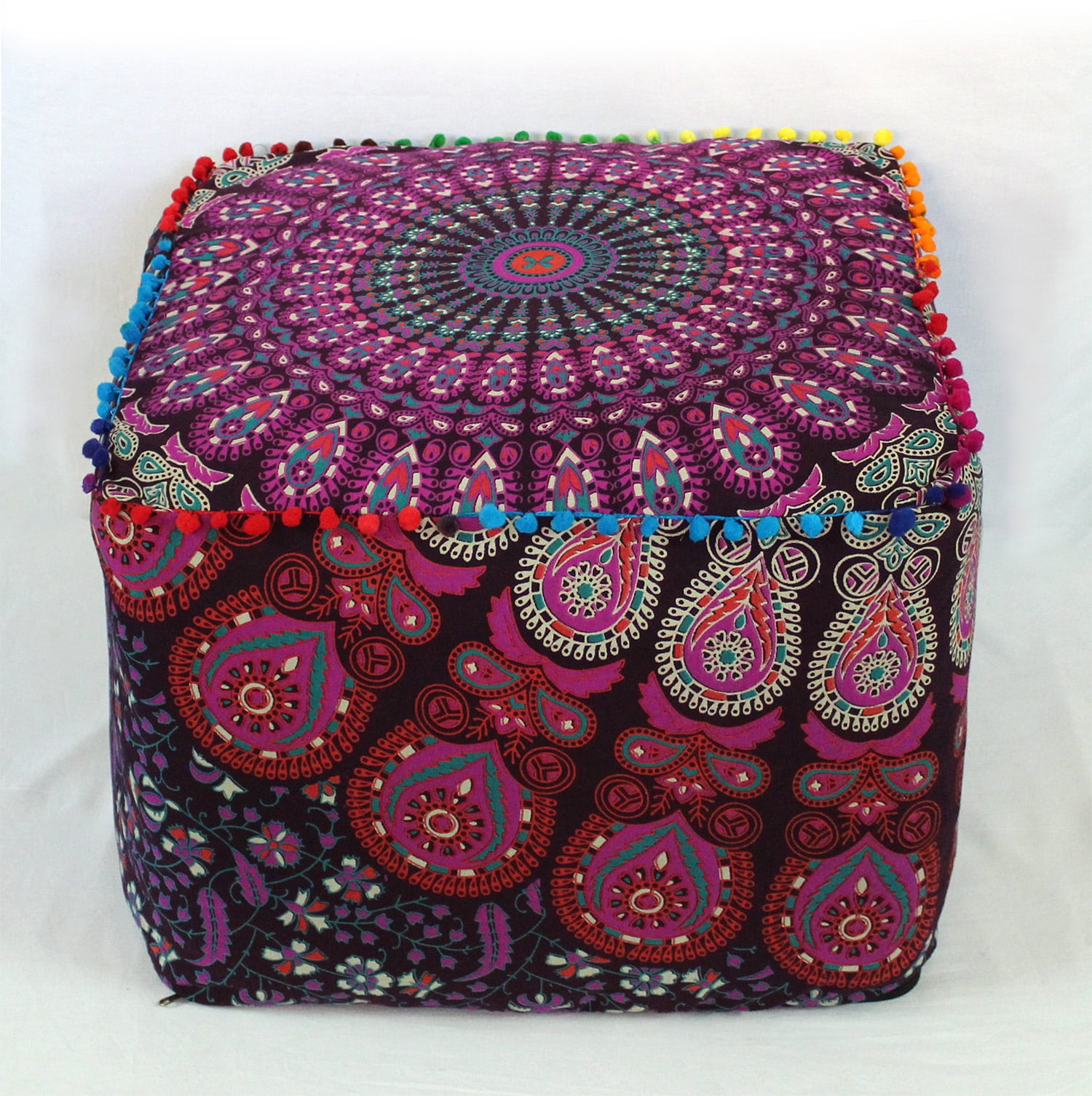 18" Indian Pink Patchwork Large Floor Ottoman Cushion Decorative Pillow Cover 