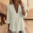 thumbnail image 2 of SBYOJLPB Women's Solid Color Tops 3/4 Sleeve Cotton-linen V-neck Pullover Top, 2 of 6