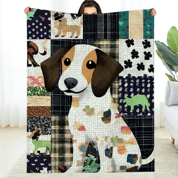 FCXZI Dog Patchwork Jigsaw Flannel Blanket, Soft, Warm, Multi-Purpose 30*40in