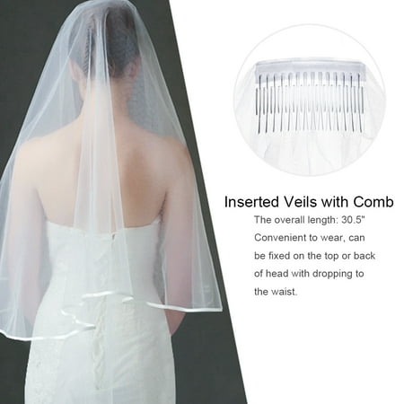 Affordable Wedding Veils - Uarter Cascade Bridal Wedding Veil Inserted Tulle Veils with Comb and Ribbon Edge