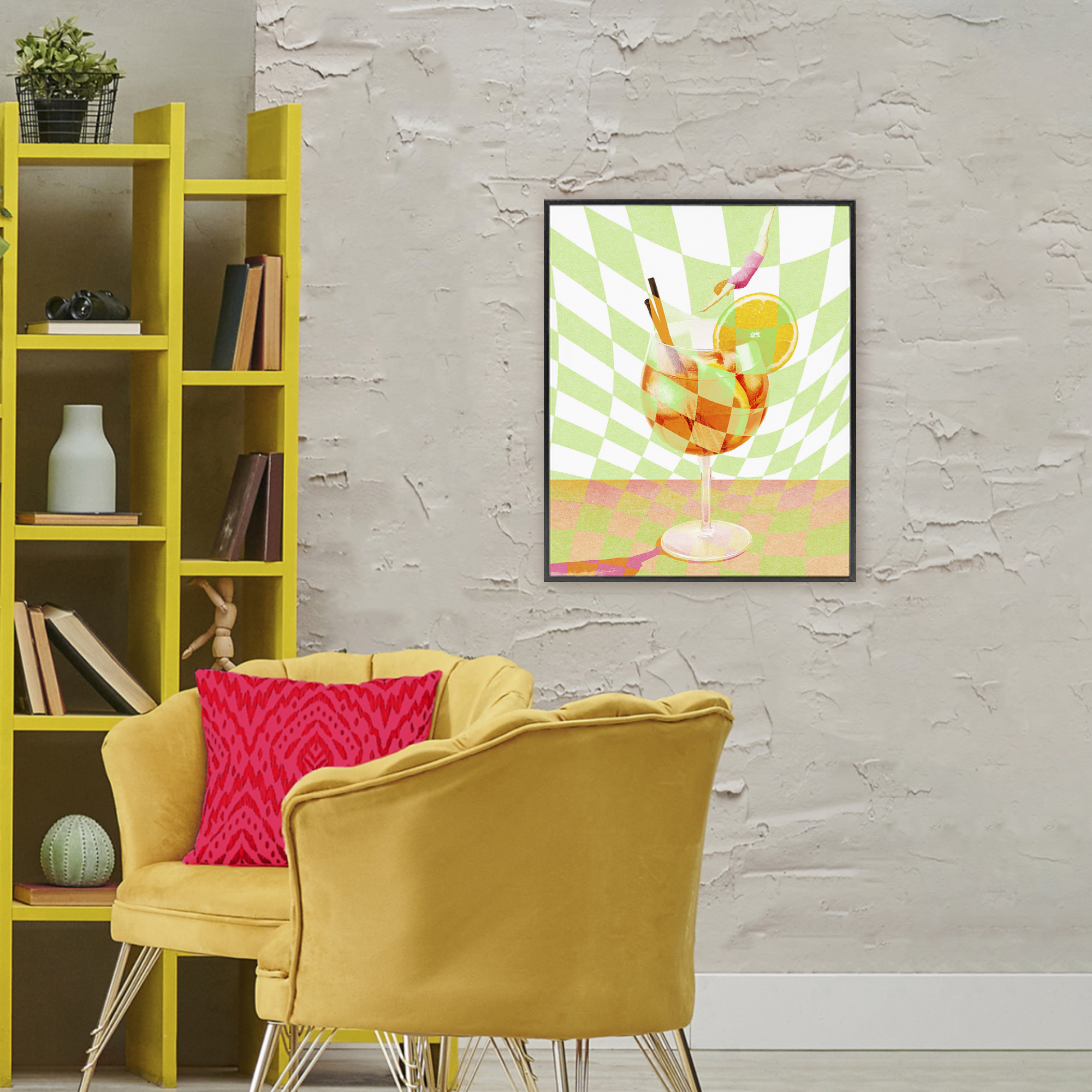 Retro Swimmer Summer Cocktail Black Framed Giclee Art, design by Lil' Rue