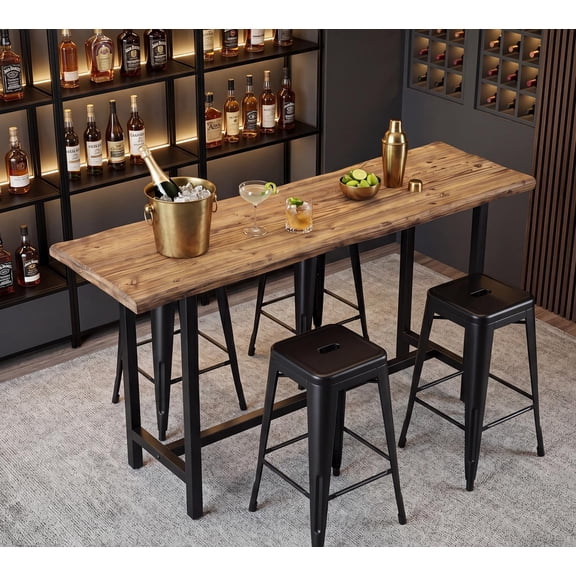Solid Wood Counter Height Bar Table with Metal Footrest - Standard Color