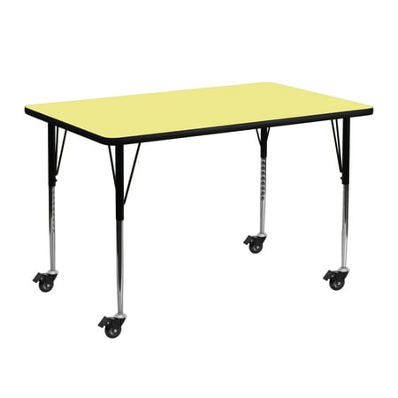 UPC: 0847254080071 | Flash Furniture Wren Mobile 24 W x 48 L Rectangular Yellow Thermal Laminate Activity Table – Standard Height Adjustable Legs