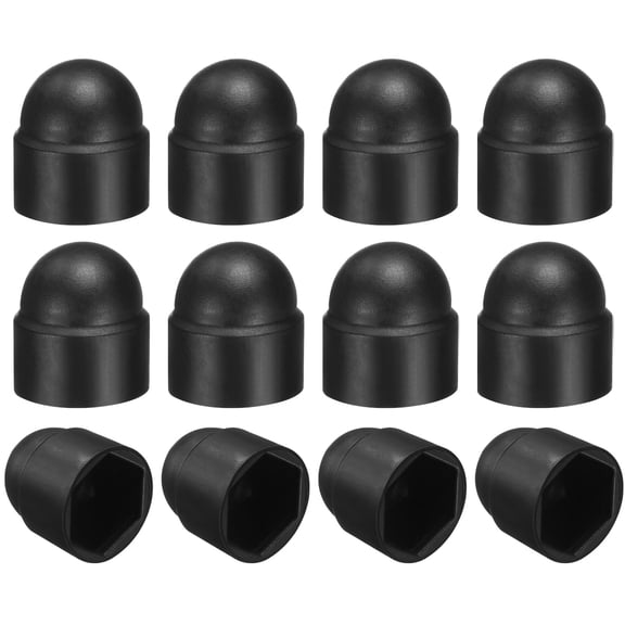 12Pack Hex Nut Cover, M10x17x20mm Plastic Dome Nut Protection Cap Hex Screws Bolt Covers for Indoor Outdoor Furniture Automotive Bolts Decoration, Black