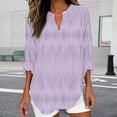 thumbnail image 2 of Outfmvch Linen Shirts for Women Cotton Linen Short Sleeve Lapel Gauze Tops Cotton Linen Tunic Tops Cotton Button Down Graphic Shirt Roll Up Short Sleeve Purple 2XL, 2 of 4