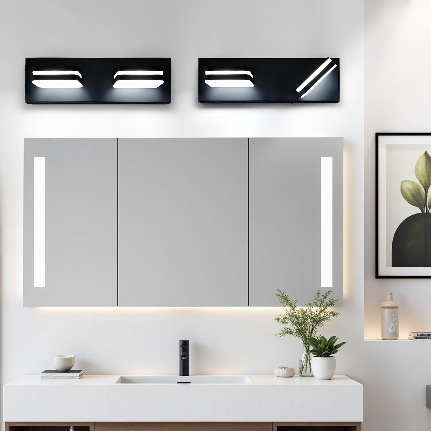 360° Rotate Led Bathroom Vanity Light Fixtures  900lm Acrylic Matte Black Lights For Modern Wall Lighting Over Mirror Kitchen Living Room Hallway (natural White 5000k)