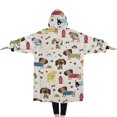 thumbnail image 2 of Oversized Wearable Blanket Hoodie,Rover Cream Dogs Bone Sherpa Blanket Hoodie with Super Pockets,Super Warm Fuzzy Pullover for Women & Men, 2 of 6