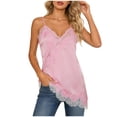 thumbnail image 4 of ZIXKCGDSE Womens Tank Tops Fashion Clothes Spaghetti Strap Irregular Hem Lace Sleeveless Tee Size S, 4 of 4