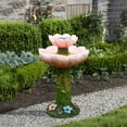 thumbnail image 2 of LuxenHome Solar Powered Pink Flower 2-Tier Resin Birdbath Fountain with Lights, 2 of 6