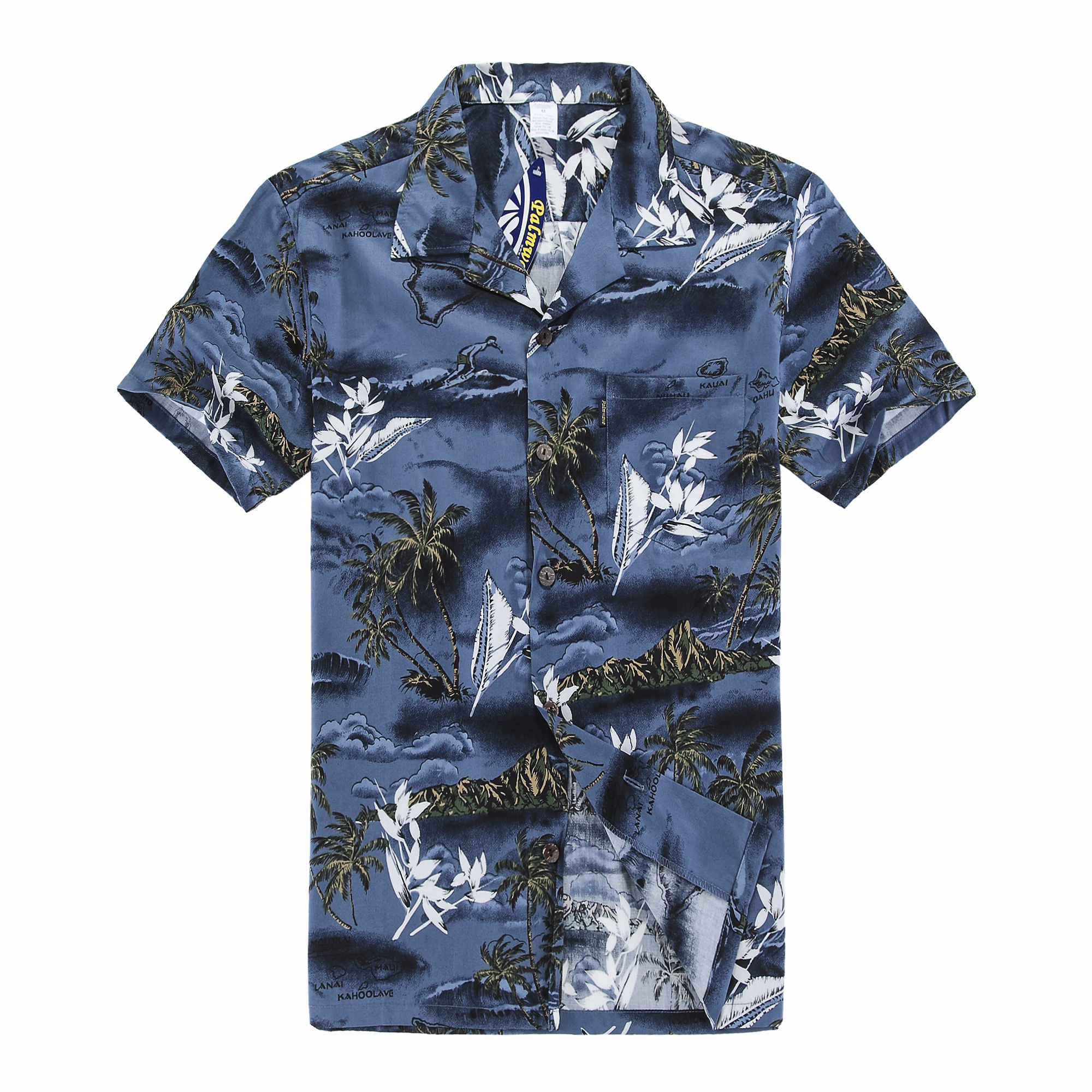 Palm Wave Men/'s Hawaiian Shirt Aloha Shirt White Map