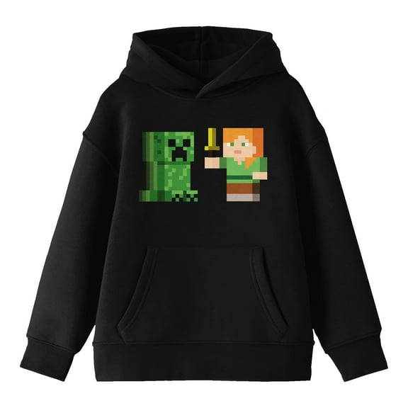 Minecraft Alex Versus Creeper Youth Black Graphic Hoodie-Medium