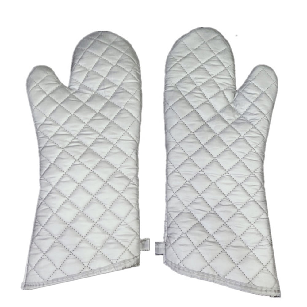 1Pair Oven Mitts Kitchen Oven Gloves High Heat Resistant Long Oven Mitts Anti-Scalding Silver Cloth Gloves New