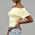 thumbnail image 5 of yillto Women off Shoudler Tops Striped Short Sleeve Shirts Casual Tunics Tees Ruched Slim Fashion Outfits, 5 of 7