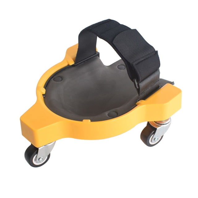 Genouillères Roulantes Jaunes avec Roues Pivotantes à 360° - Genouillères de Soutien en ABS pour Installation de Carreaux/bois, Pose de Tapis et Travail à Genou - Sangles Réglables à Crochets et Boucles, Doublure Douce