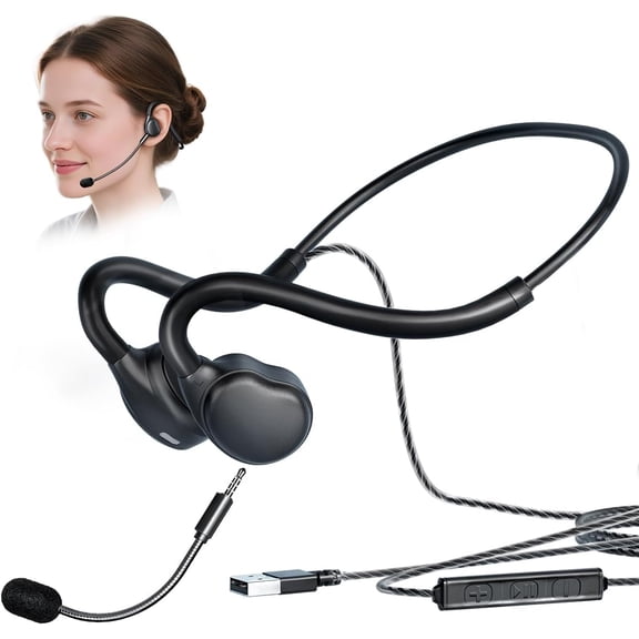 USB Headset with Mic Open Ear, 16.2mm Driver Noise Canceling, 0.88oz Lightweight Wired for PC Laptop