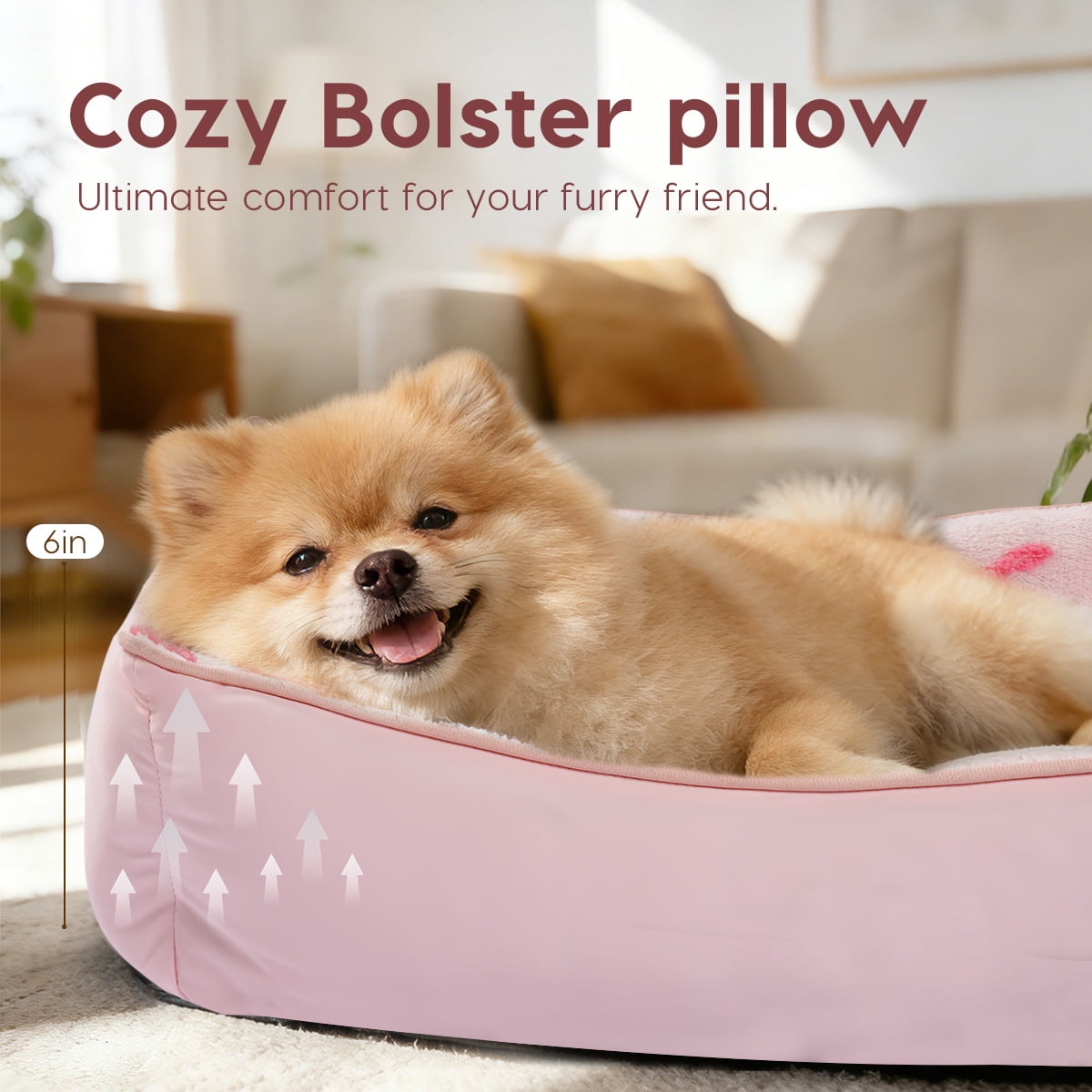 Dog Beds for Medium Sized Dogs Reversible Cool & Warm with Neck Support Sides Washable All-Season , 30"X24",Pink
