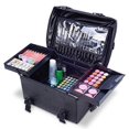 thumbnail image 4 of Professional Makeup Artist 2 in 1 Rolling Makeup Train Case Cosmetic Organizer Soft Trolley w/ Storage Drawers & Metal Buckles Faux Quilted Leather, 4 of 4