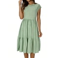 thumbnail image 3 of Women's Summer Short Sleeve Round Neck Linen Dress Tops Shirts Tunics Solid Color Soft Breathable Casual Daily Wear Vacation Beach Travel Fashion Essential Gift for Women, 3 of 8