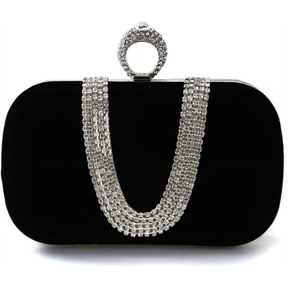 HMSHA Women Velvet Evening Bag Sparkly Rhinestone Clutch Bag Bridal Wedding Purse Charming Glittering Handbag