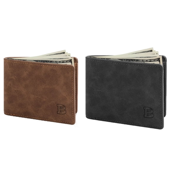 SeekLGT Men Bifold Wallet Slim Minimalist Front Pocket Wallet PU Leather Card Holder with 6 Slots ID Window Business Card Case