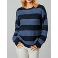 thumbnail image 3 of Women Fashion Wild Sweater Contrast Color Stripe Round Neck Long Sleeve Knitted Pullovers Autumn Winter Loose Casual Tops, 3 of 9