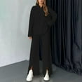 thumbnail image 2 of sususu Women Lounge Set,Lounge Set Ribbed Knit Two Piece Outfit High Neck Zipper Trousers Suit Cozy Loungewear For Fall Winter Season Casual Home Wear - Black, 2 of 5