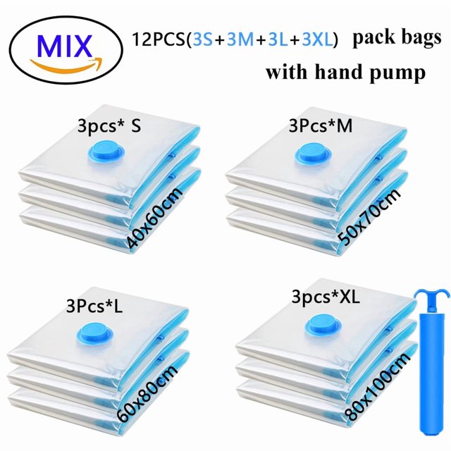 Space Saving Compressed Vacuum Storage Bags for Clothes and Bedding 12 Pack