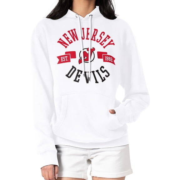 Women's G-III 4Her by Carl Banks White New Jersey Devils City Graphic Fleece Pullover Hoodie