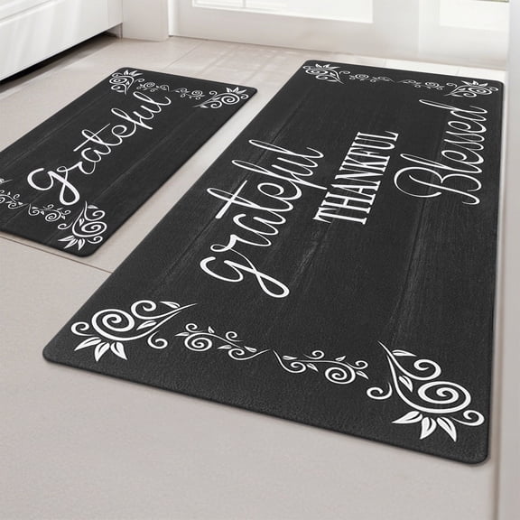 MeyJey Farmhouse Kitchen Rug Set of 2, Non-Slip Anti-Fatigue Waterproof Cushioned Mat for Kitchen, Dining & Laundry Room, 18"x30" 18"x48" Black