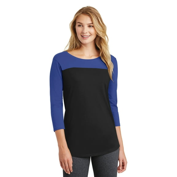 District Juniors Rally 3/4-Sleeve Tee Dt2700 - Deep Royal/ Black - XS