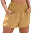 thumbnail image 2 of YueHuiYing Linen Shorts for Women Summer Beach Casual Shorts Comfy Lightweight Vacation Cruise Outfits Lounge Pants with Pockets Yellow M, 2 of 9