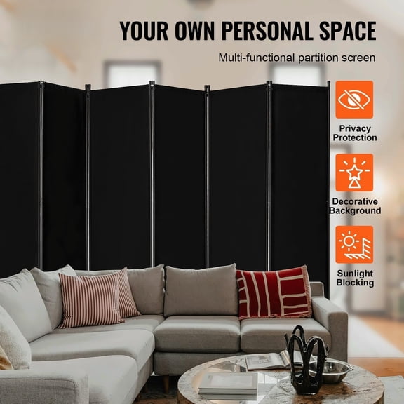 Room Divider 6 Panel, Folding Privacy Screen Partition for Home Office Bedroom, Portable Freestanding Space Separator, Black