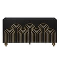 thumbnail image 6 of Modern Fluted Sideboard Buffet with Storage, Curve Element with Strict Lines, 4 Doors Storage Cabinet with Adjustable Shelves for Kitchen, Dining Room, Living Room (Black), 6 of 7