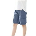 thumbnail image 2 of MKOSPLRT Kids Cargo Shorts with Pocket 3-14 Years Elastic Waist Knee Length Shorts Solid Color Lounge Wide Leg Shorts Gifts for Children, 2 of 5